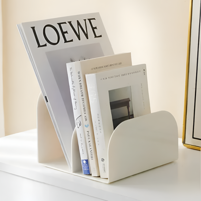 데이모노 2칸 라운드 책꽂이 북엔드, 화이트