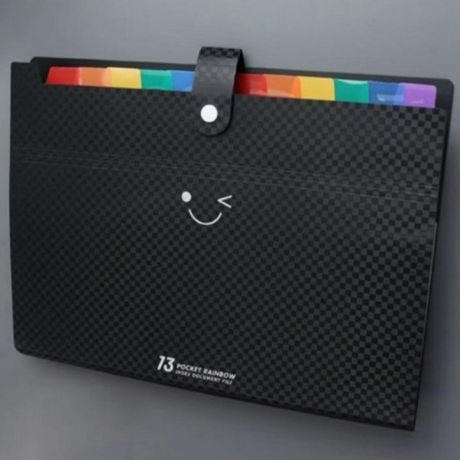 13포켓 레인보우 휴대용 아코디언 파일, 블랙, 2개