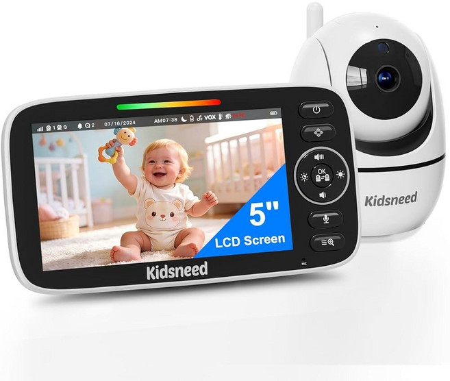 103525 카메라 및 오디오가 있는 베이비 모니터 - 720P Wi-Fi 없음 5인치 스크린 48시간 배터리 수명 야간 시야 원격 팬 틸트 줌 양방향 통화 자장가, Kidsneed 카메라 및 오디오가 있는 베이비 모니터