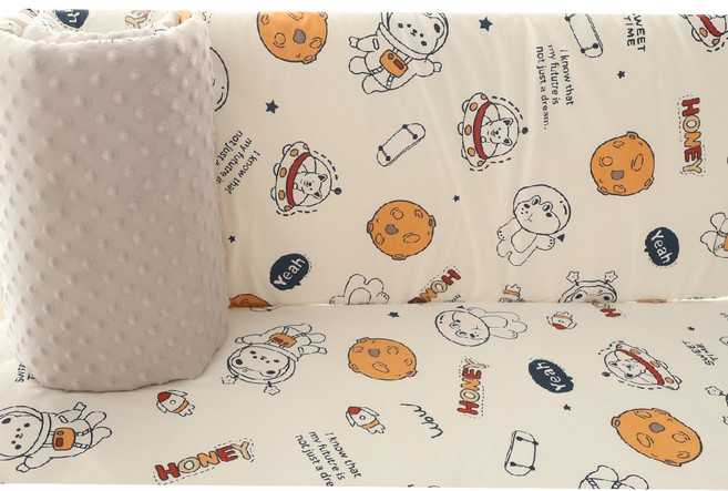 Mommywant 嬰兒床圍 3D豆豆絨 雙面使用, 太空動物