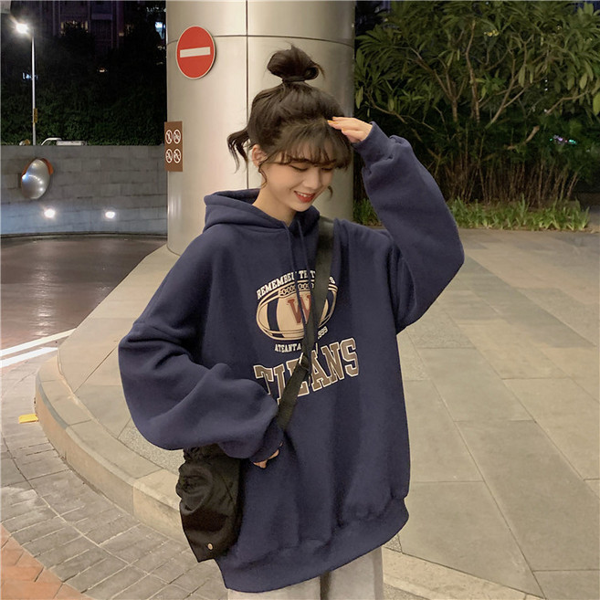 加絨帽T 女 秋冬上衣 寬鬆字母印花