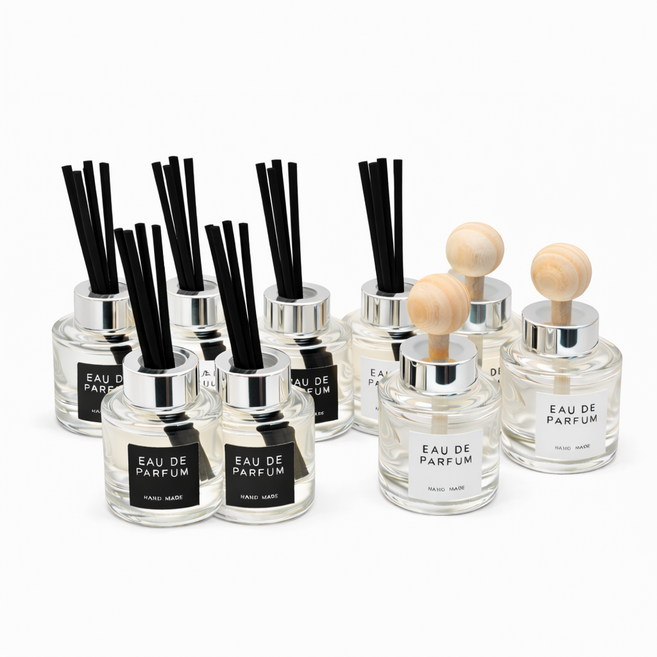 디퓨저 원형50미리용기 우드볼3개 섬유스틱30개포함 마미하우스, 9개, 50ml, 원형투명