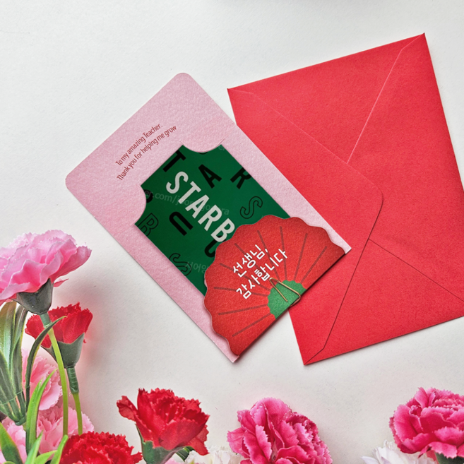 스승의날 선생님 감사합니다 기프트카드 홀더 봉투 포장, 카네이션 미니 홀더, 3개