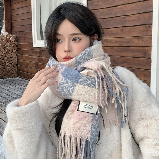 빅무드 노블 헤링본 체크 머플러 남녀공용 커플 겨울 롱 목도리