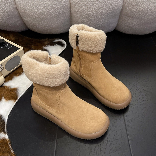 POMTOR 여성 겨울 데일리 캐주얼 털부츠 방한화 미들부츠 스노우부츠