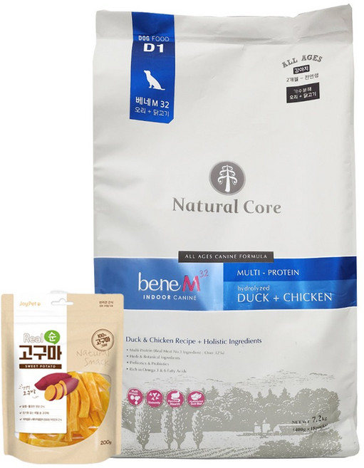 네츄럴코어 전연령 강아지 베네 M32 7.2kg + 리얼고구마200g 가수분해 애견사료, 1개