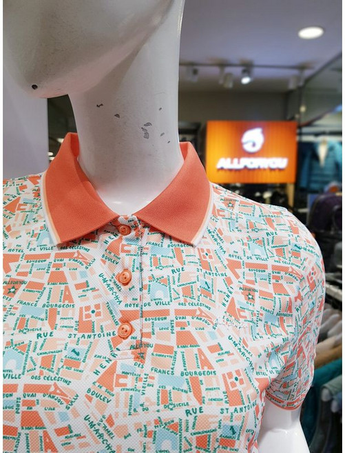 올포유 여성-프랑스 파리 지도를 기하학적으로 디자인한 늦봄부터 여름내 입기 좋은 요꼬에리 반소매 티셔츠-WTPN2361