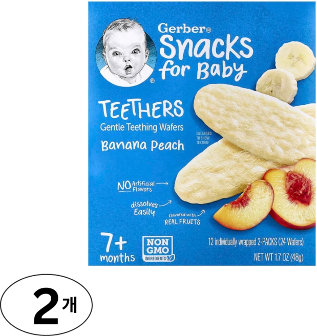 거버 스낵 베이비 티더스 바나나 복숭아 7개월 웨이퍼 48g 2개, Banana Peach - 쿠팡