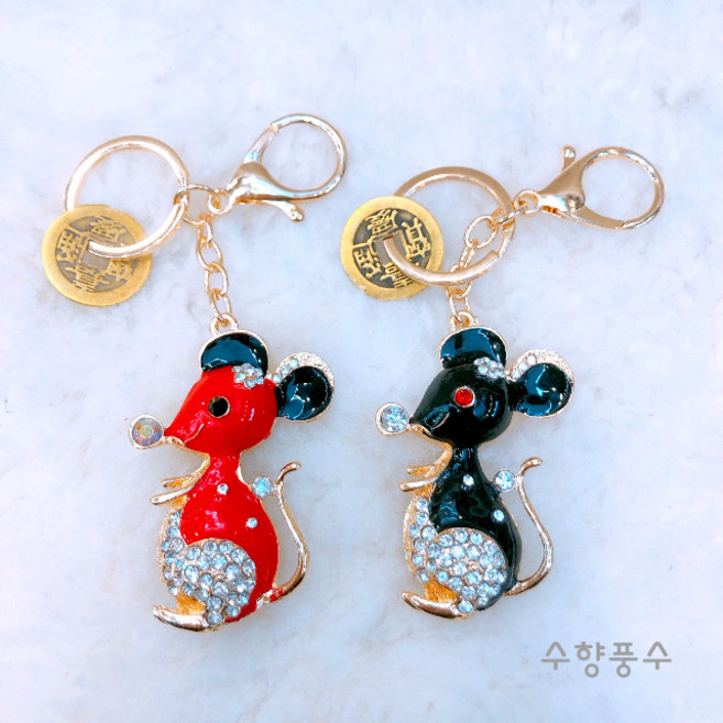 쥐 키링 검정쥐 풍수 쥐열쇠고리 장식 소품 열쇠고리 수향풍수, 레드, 1개