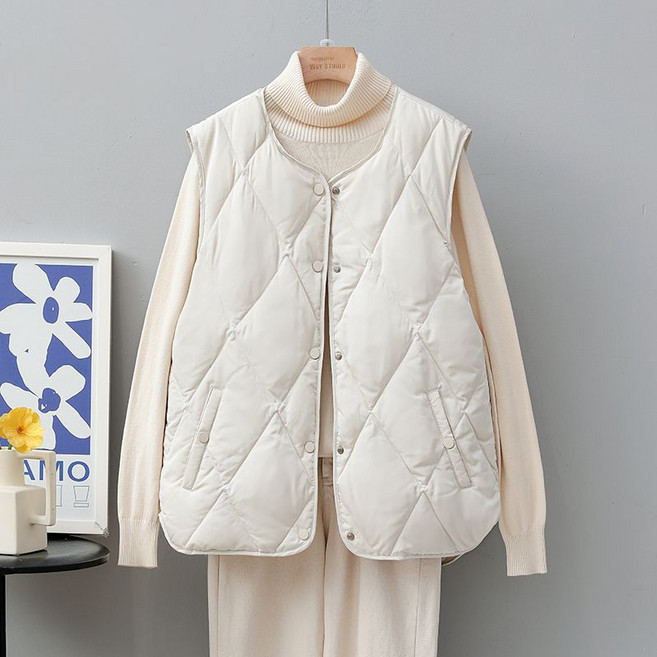 TIMEPURE 가을겨울 여성용 무굴 라이트 다이아몬드 퀼팅 조끼 경량 내의 착용 가능 경량 조끼 아우터