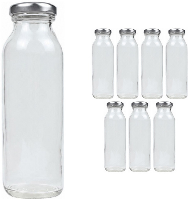 가인글로벌 일자음료250 유리병 음료 쥬스, 38러그캡 (실버), 8개, 250ml