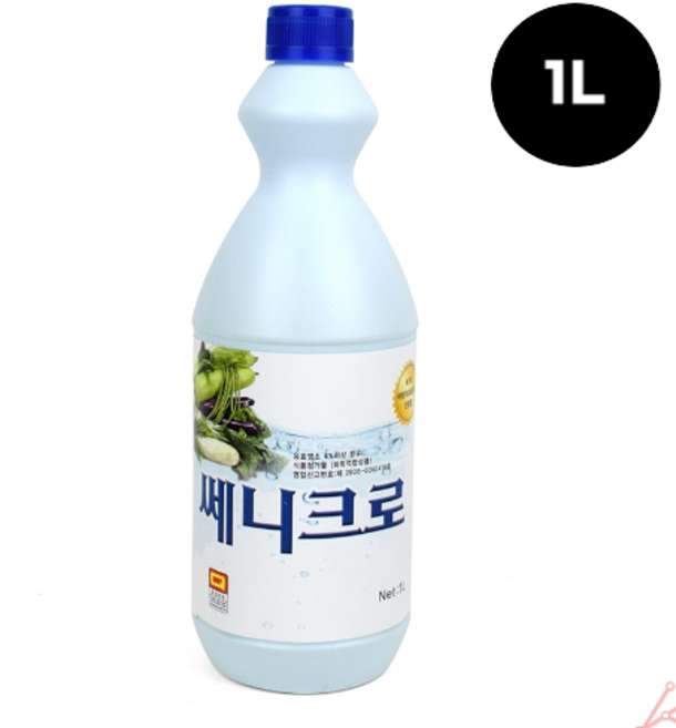마루오피스 _ 국산 차아염소산 염소 소독제 쎄니크로 차아염소산수 1리터_ 과일 야채 식재료 세니크로 써니크로 살균수 소독 주방 살균제 식품용 락스 업소용 소독수 살균 소독액 식기, 1개