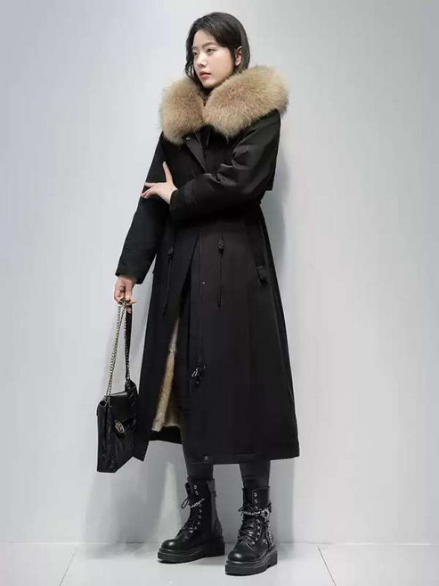 여성 겨울 패딩 파카 후드 모피 점퍼 여자 경량 밍크 롱패딩