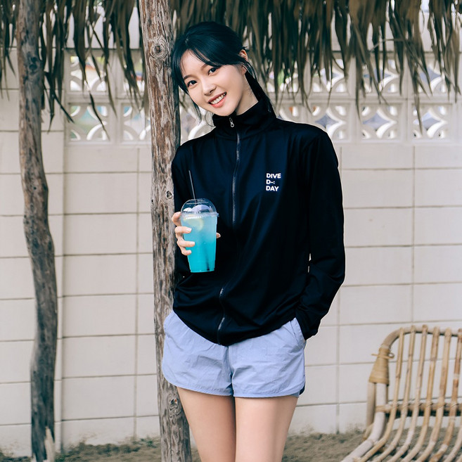 [비치팜]다이브 여성 집업 래쉬가드 상의 비치웨어 긴팔 빅사이즈 커버업, 블루밍워싱