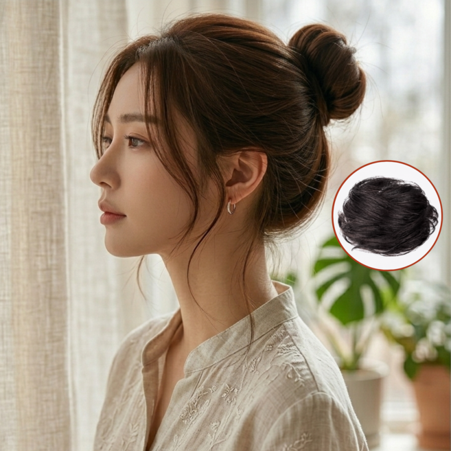 언니픽 올림머리 가발 풍성한 로우번, 1개, 다크브라운