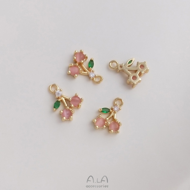 Ala 14K包金水果系列鋯石吊墜 櫻桃 葡萄 芒果 菠蘿 飾品DIY配件