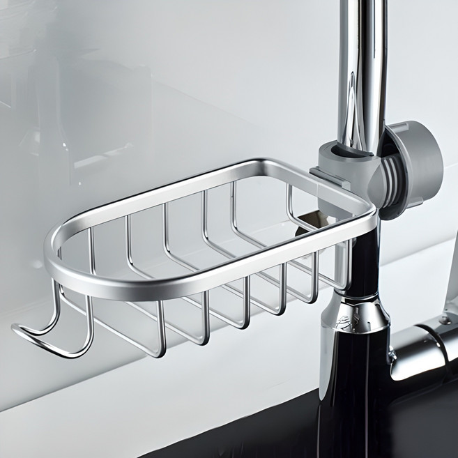 무다스 컴포트 온오프 싱크대 수세미 걸이 거치대 오벌, 실버, 1개