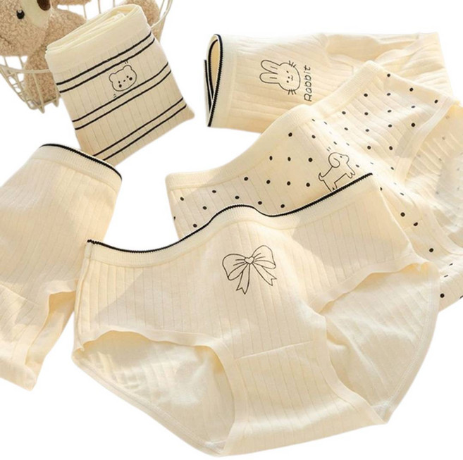 褲公主 純棉中腰可愛內褲 4件組, 多色組合