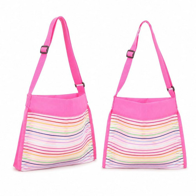 Cabilock 2 Pcs Kids Mesh Beach Bag Pink Striped Seashell Collecting Pouch Adjustable Crossbody San