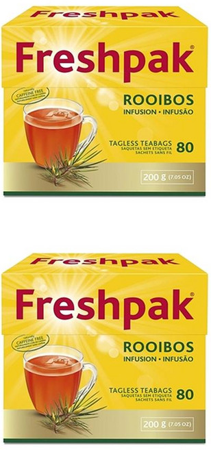 프레쉬팩 퓨어 루이보스 티백 80개입 2팩 Freshpak Pure Rooibos Tea 80 Tagless Bags Pure Premium Rooibos and No Rooib, 2개