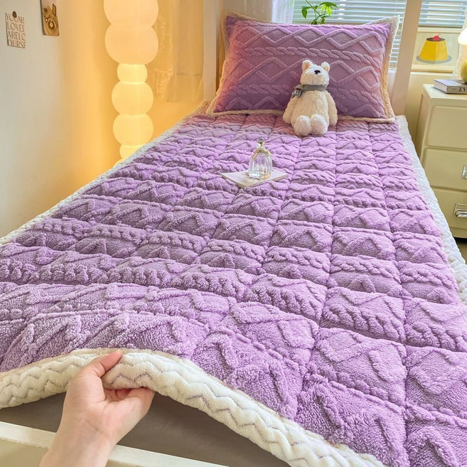 學生宿舍單人保暖防滑可機洗暖絨床墊牛奶絨床褥, 隱黛紫/暖絨單床墊/防滑/可機洗,【居家加大】200x220cm雙人床/可固