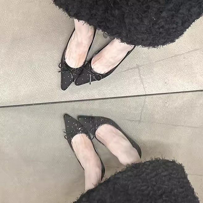 여성 펌프스 봄 여름 스틸레토 슈즈 캐주얼 구두 기질 도트 리본 구두 JZLYQ