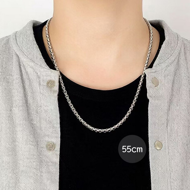 FANSYLI 남녀공용 은도금 목걸이 레이어드 기본 실버 박스 체인 목걸이 줄 써지컬목걸이 재물운 금전운 럭키 남자목걸이 결혼기념일선물 2603JLL493