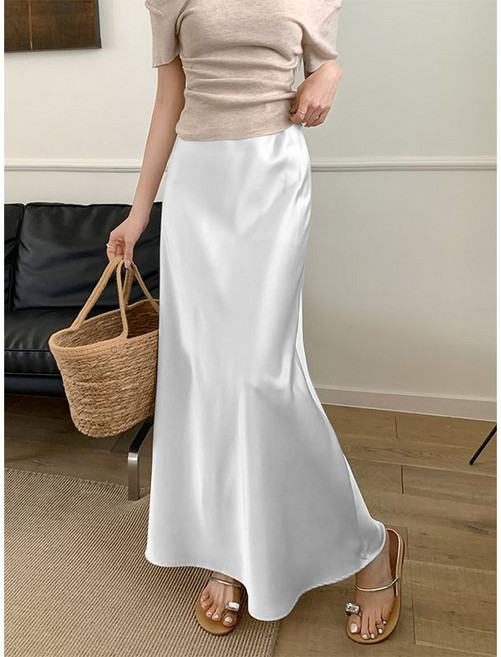여자 여름 롱 스커트 대형 사이즈 여성용 여름 긴 기장 새틴 스커트 우아한 스타일 LCL