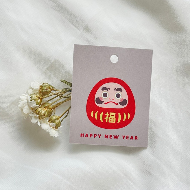 新年快樂吊卡 包裝吊卡 禮品吊卡 福 平安喜樂 烘焙包裝吊卡 4X5cm 10枚, 1個, 達摩-10枚