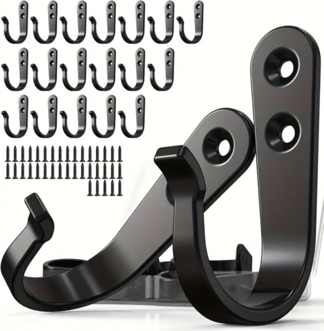 다용도 행거 공간 절약형 블랙 헤비듀티 메탈 벽걸이 후크 20개 세트 나사 포함, 1세트, 블랙 후크20P+ 나사40P