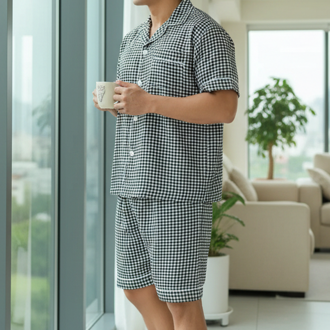 캐리루시 커플 카라 반팔 잠옷 상하세트 요루 신혼부부 남성 여성 파자마 홈웨어