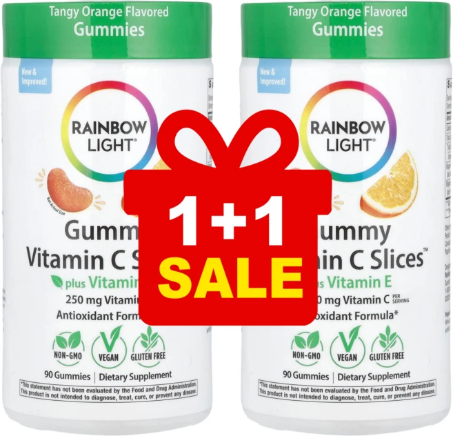 1+1 레인보우 라이트 비타민C + 비타민E 탠지 오렌지 구미젤리 90개, 2개, 90정 - 쿠팡