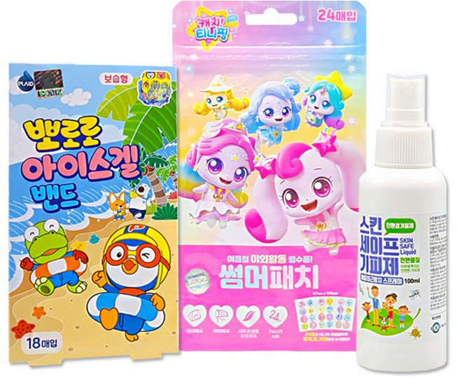 뽀로로 아이스겔 밴드 보습형 18매입 + 티니핑 썸머패치 + 오송 모기기피제 100ml 세트, 1개