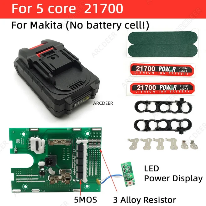 5/10/15*21700 18V 21V 전동 공구 액세서리 마키타 호환 BMS 박스 충전 PCBA 홀더 LED 전원 디스플레이 5Mo, 03 5 Core PCB-BOX