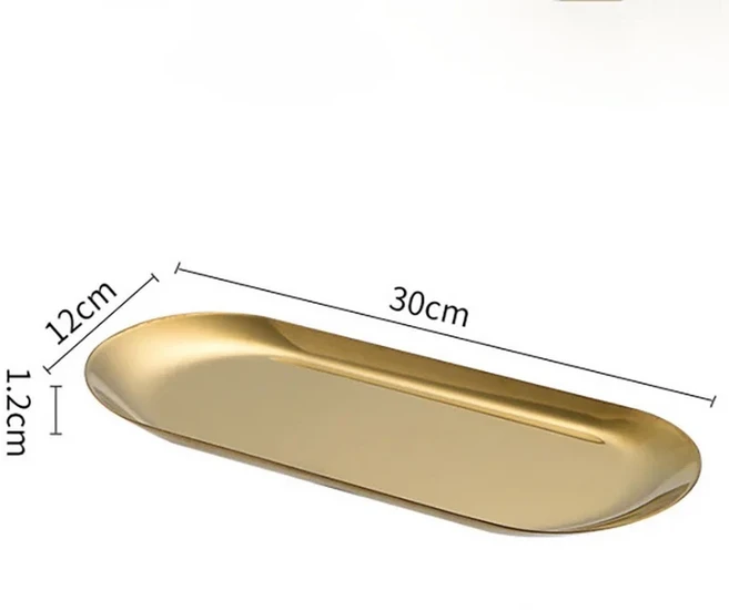 타원형 스테인리스 스틸 골드 다이닝 플레이트 디저트 너트 과일 케이크 주방 서양 접시, 06 30cm gold, 1개