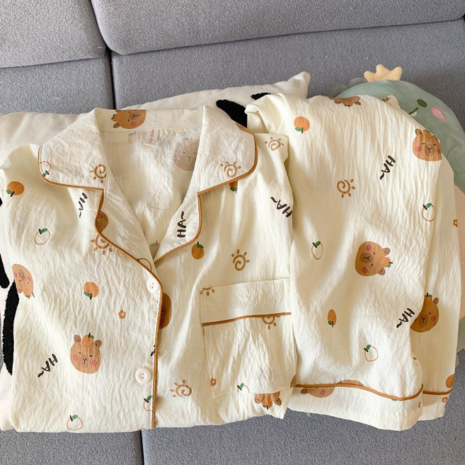 新款上新 雲朵棉睡衣 寬鬆睡衣套裝 可愛家居服 兩件套 甜美開扣睡衣