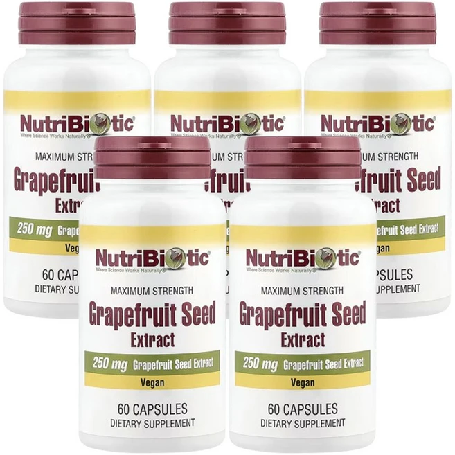 뉴트리바이오틱 자몽씨 그레이프프루트 NutriBiotic 250mg 60캡슐 5팩, 60정, 5개 - 쿠팡
