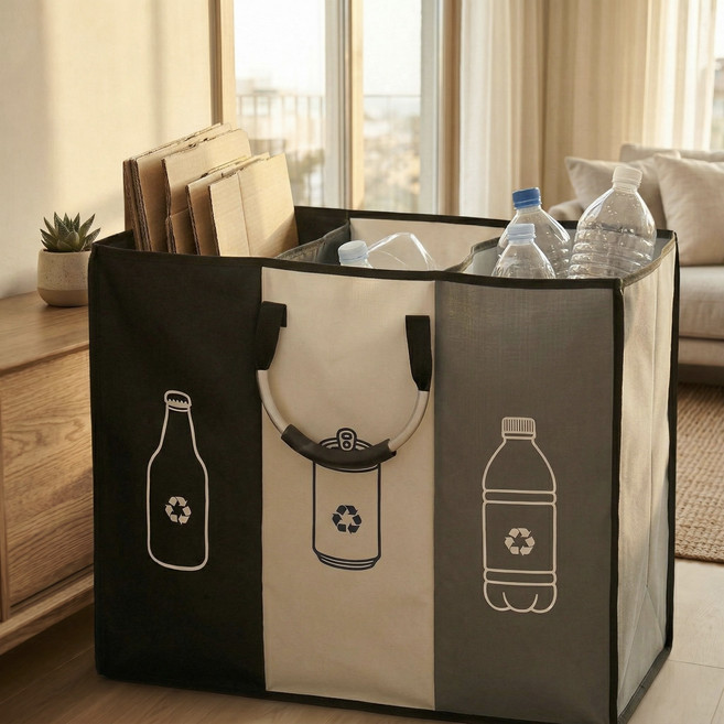 노이리 일체형 3단 재활용 분리수거함, 혼합색상