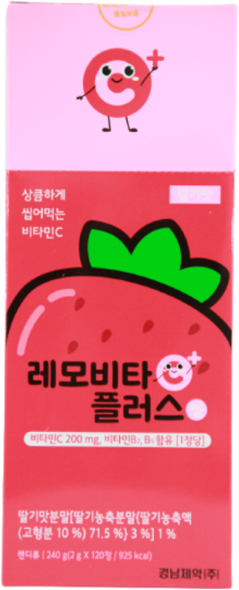 레모비타플러스 딸기맛 120정 비타민C 츄어블 휴대용비타민 피로회복 기미주근깨완화 + 반창고닷컴 지우개밴드 10매입, 1개