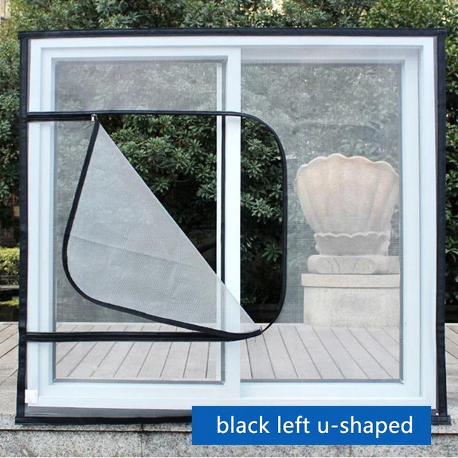 지퍼 스크린 창 메쉬 모기장 문 커튼 보이지 않는 홈 사용자 정의 가능 새로운 스타일, [08] Black Left u-shape, [03] W110cm x H110cm, 1개