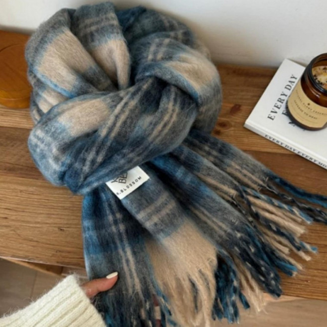 클래식 알파카 체크무늬 머플러 데일리 데이트룩 캐주얼 목도리