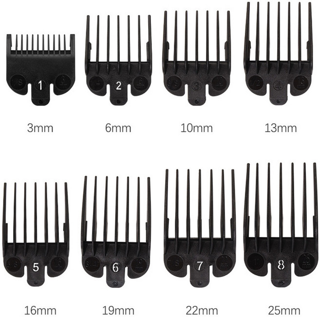 8pcs 25mm 머리 깎기 제한 유니버설 가이드 남자 패션 이발사 첨부 트리머 전문 헤어 스타일링 도구, 8pcs Set