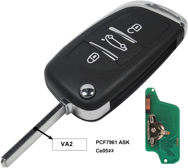 쿠쿠스토어 Jingyuqin Ce0523 ASK/FSK 2/3 버튼 원격 자동차 키 시트로엥 433Mhz ID4 수정된 플립 접이식, 02 VA2 3 Butotns, 02 ASK Modulation