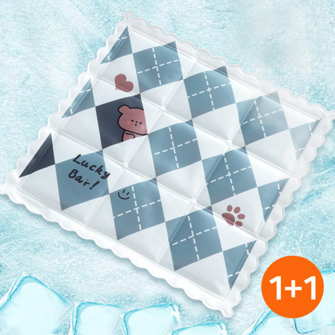 1+1 사각 곰돌이 여름 젤 쿨방석 아이스 냉감 의자 쿨매트 애견 쿨링 패드, 블루 곰돌이+블루 곰돌이