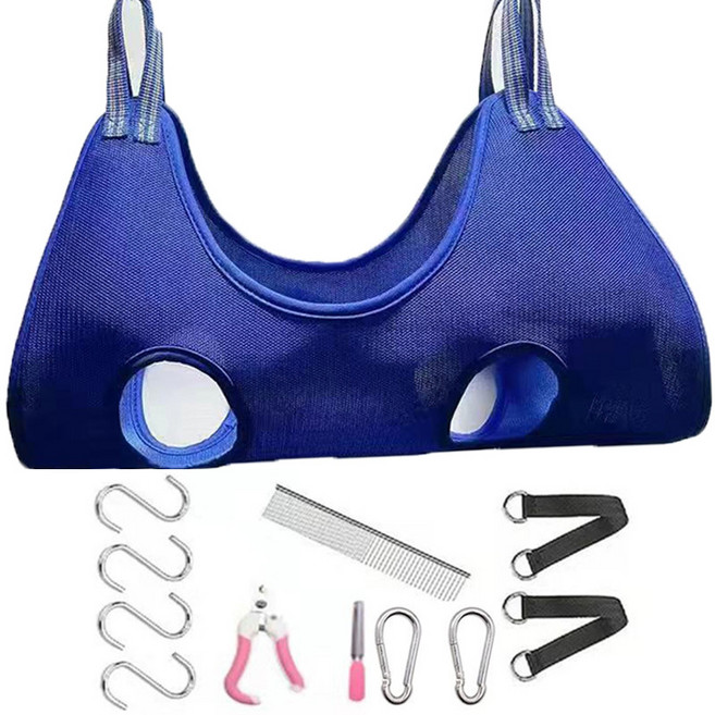 Gowls 반려동물 발톱 손질 애견 네일 도그 해먹 반려견 미용대 행어 행거+발톱그라인더+발톱깎이+일자빗, 블루, s, 1개