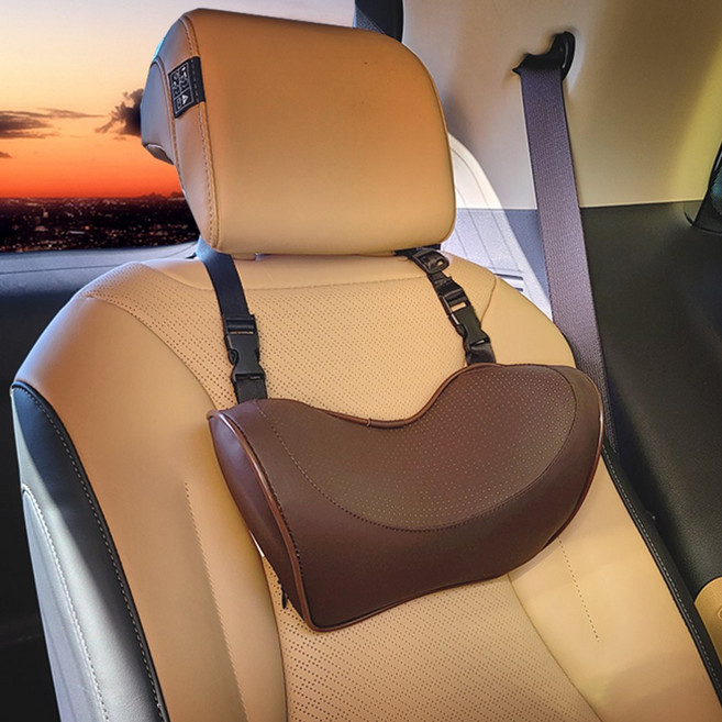 벤비아 차량용 어린이 목쿠션 가죽 목베개 유소아 아동 키즈 어린이집 유치원 초등학생 KC 인증 비행기 기차 자동차 00599, 1개, B-2 가죽 다크브라운 어린이