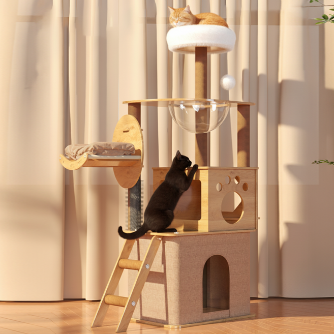 EVIO 원목 대형캣타워 스크래쳐, 1개, 목색