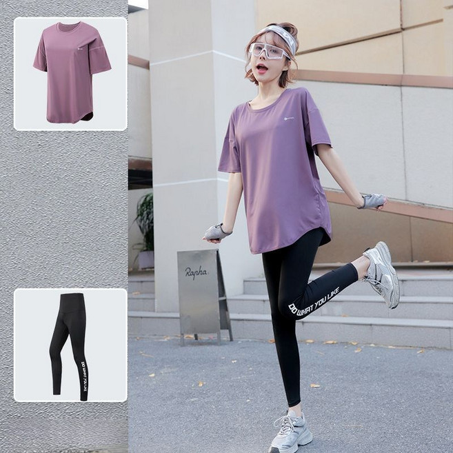 중롱 루즈핏 요가복세트 여름 속건성 빅사이즈 러닝 헬스 반팔레깅스 투피스 zy
