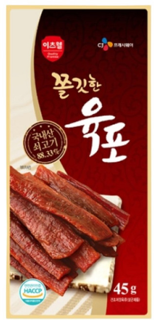 CJ프레시웨이 이츠웰 쫄깃한 국내산 쇠고기 육포 45g x8봉, 8개