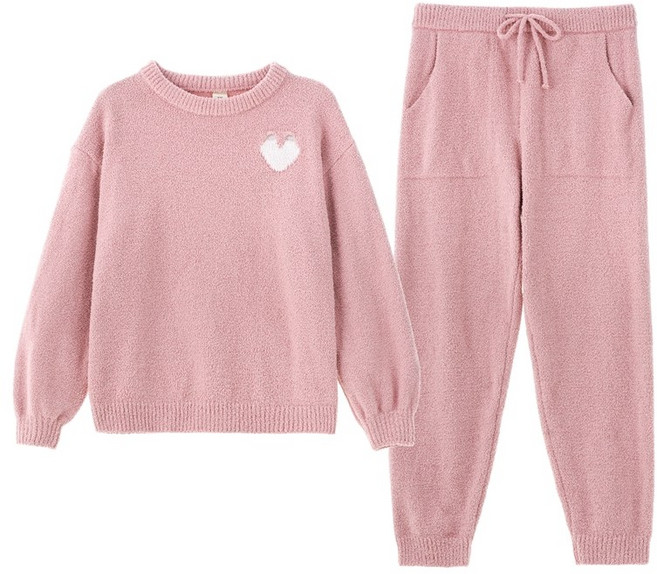 커플용 겨울 하트 포인트 두꺼운 기모잠옷 홈웨어 상하세트